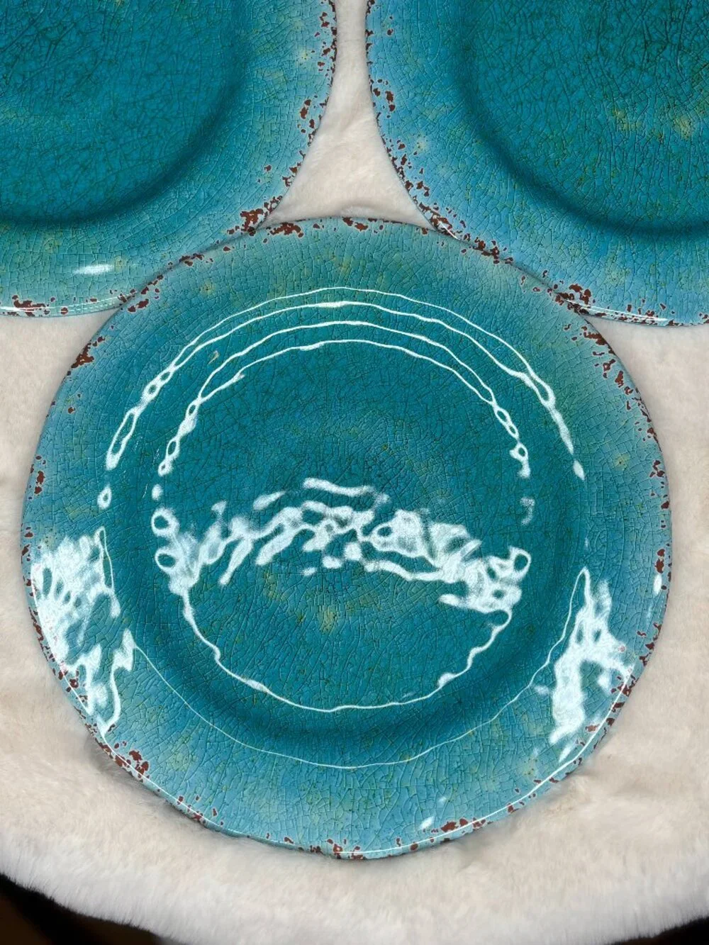 Pier 1 Imports Carmelo Blue Melamine Crackle Glaze Distressed Dinner Plates-NWT